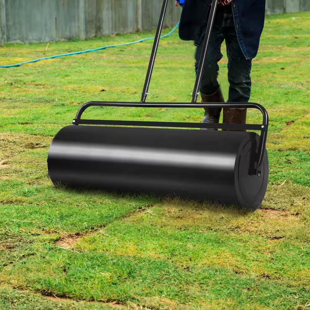 36 X 12 In. Tow Lawn Roller Water Filled Metal Push Roller in Black