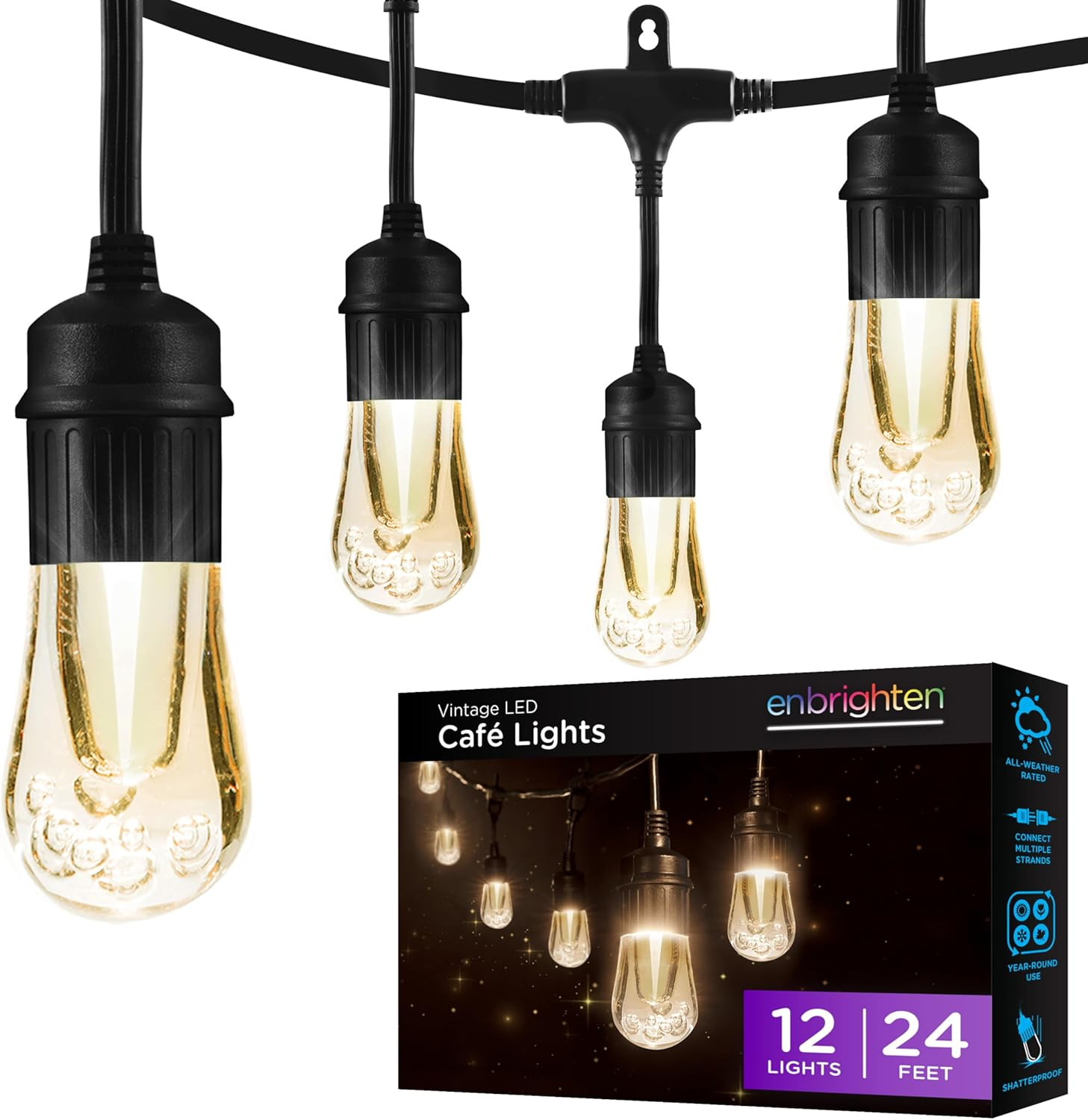 LED Outdoor String Lights 48Ft Soft Warm White Patio Lights with Ultra-Durable S