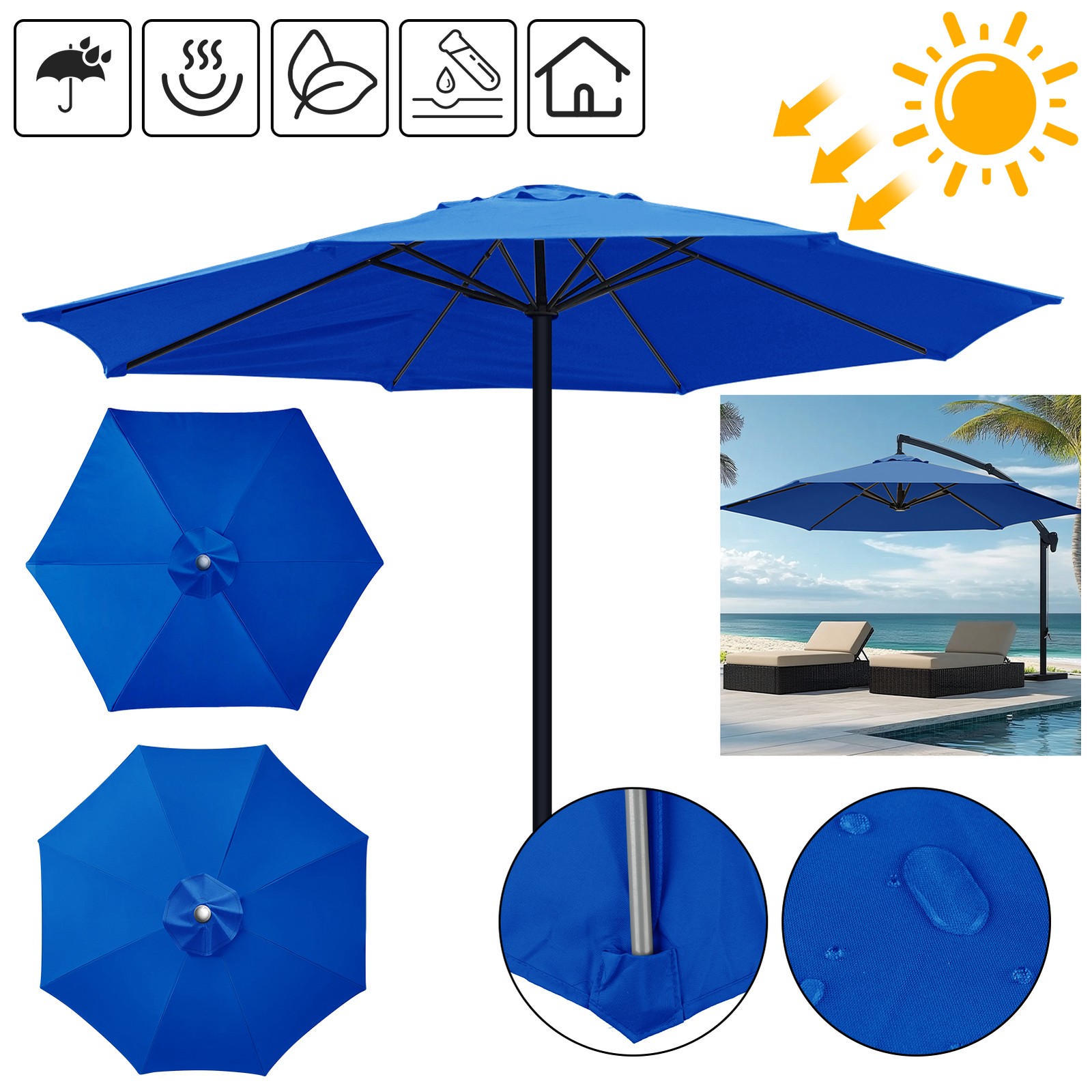 6.5/9/10ft 6/8 ribs Patio Market Table Outdoor Umbrella Replacement Canopy Cover