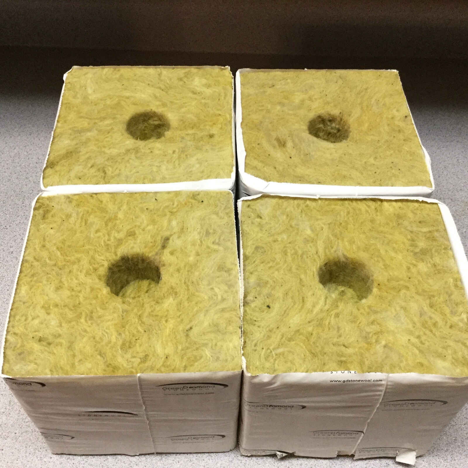 4 Pack Block Green Diamond StoneWool Rockwool Grow Blocks Cubes Holes 6x 6x 6”