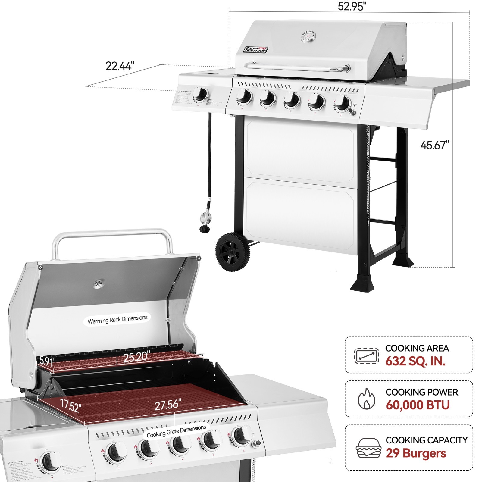Royal Gourmet 5-Burner Propane Gas Grill Stainless Steel Outdoor Backyard Patio