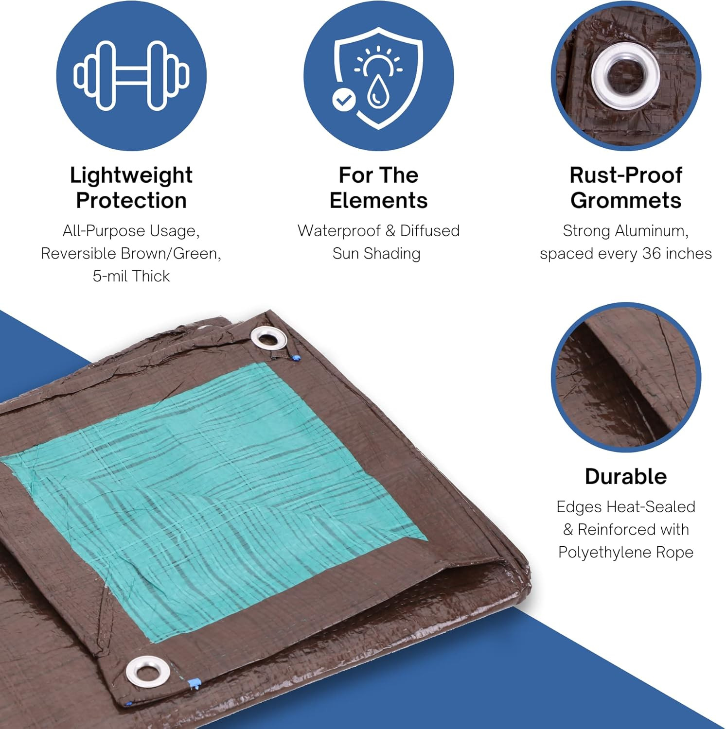 20 X 20 Ft. All-Purpose Multi-Use Protection/Coverage 5-Mil Poly Tarp, Reversibl