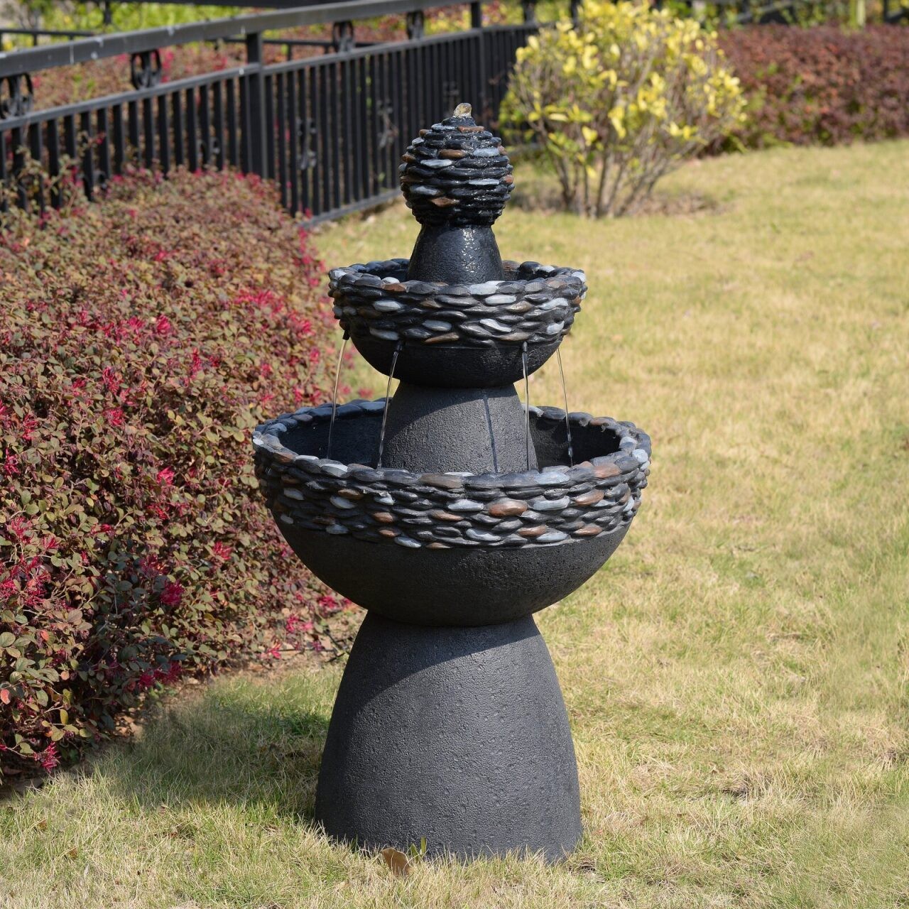 3-Tier Zen-Style Outdoor Water Fountain with Realistic Stone Finish