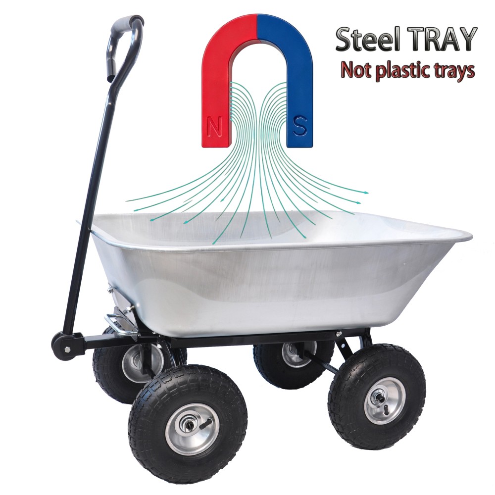 Folding Garden Dump Cart 55L 300 Lb Capacity Steel Frame