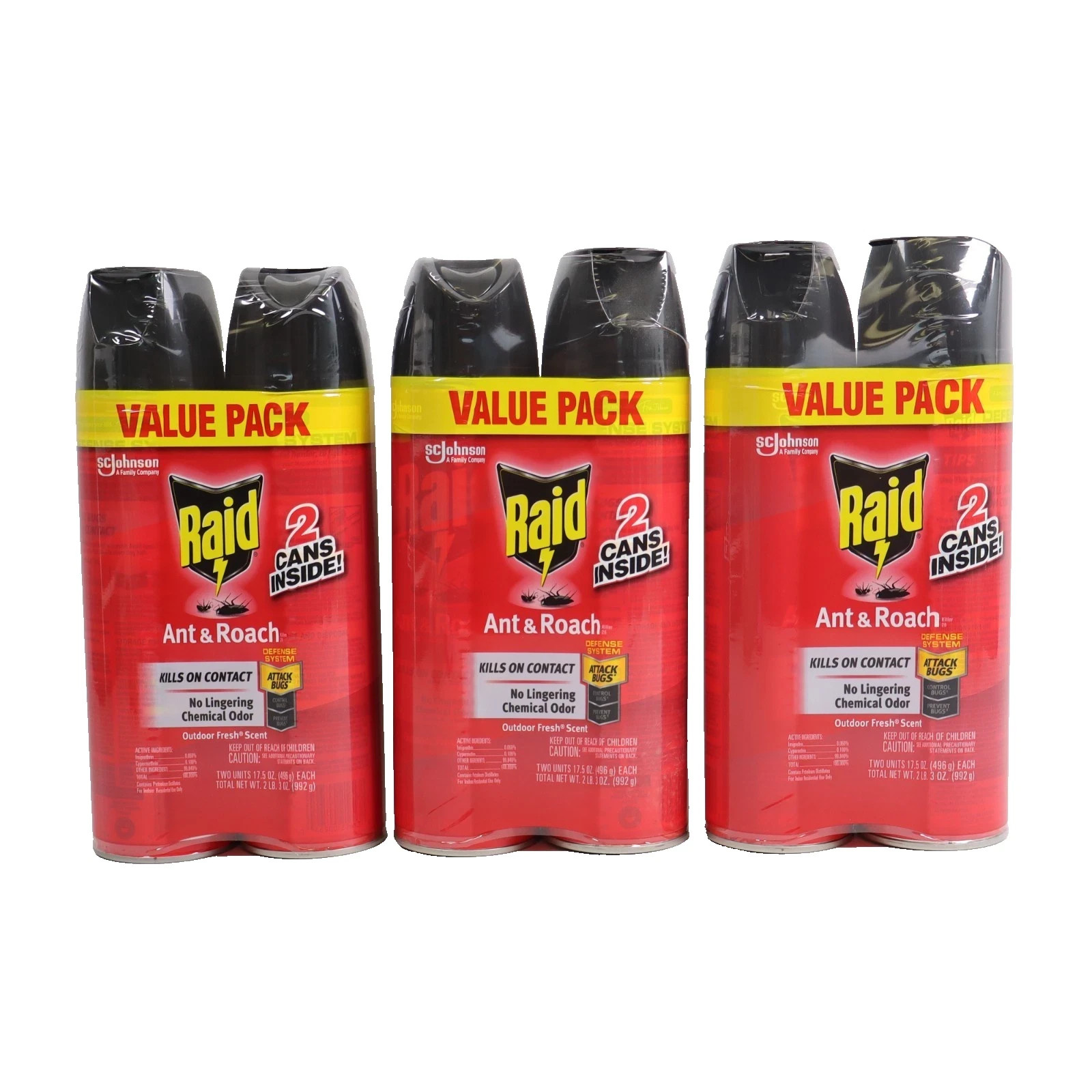 6 Cans Raid Ant & Roach Killer Spray Cans 17.5 oz (6-pack)