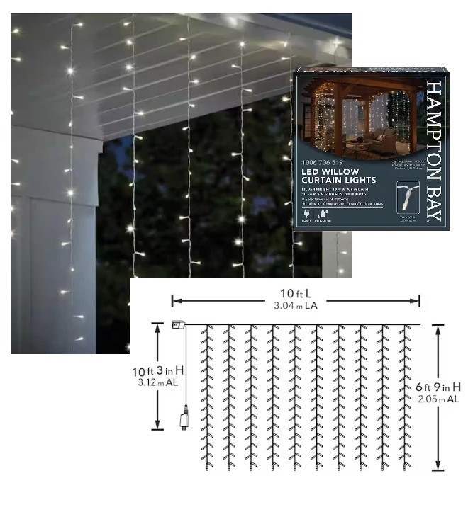 Hampton Bay 300-Light Indoor/Outdoor Plug-In LED Willow Curtain String Light Set