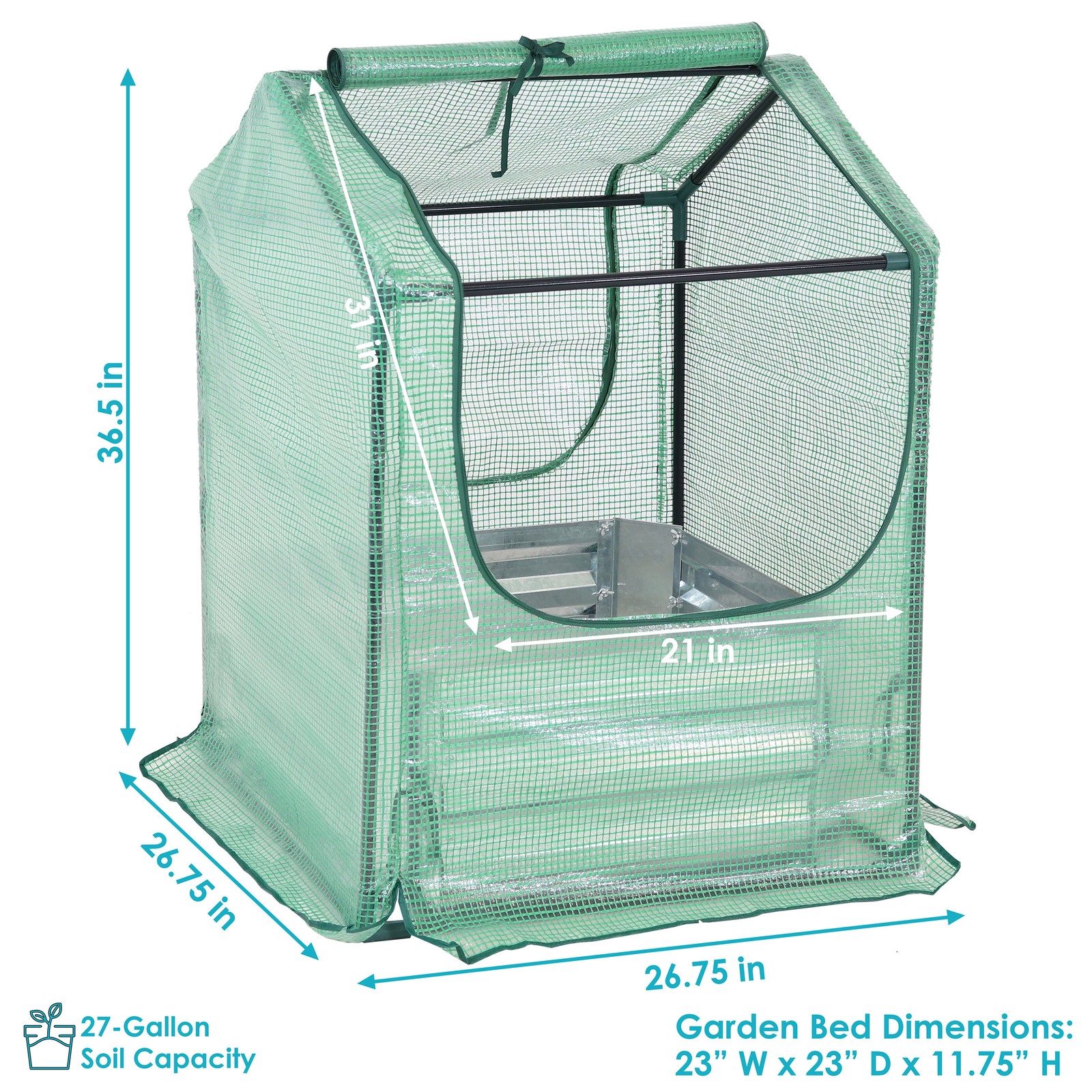 Galvanized Steel Raised Bed with Greenhouse – Green – 2 ft x 2 ft by Sunnydaze