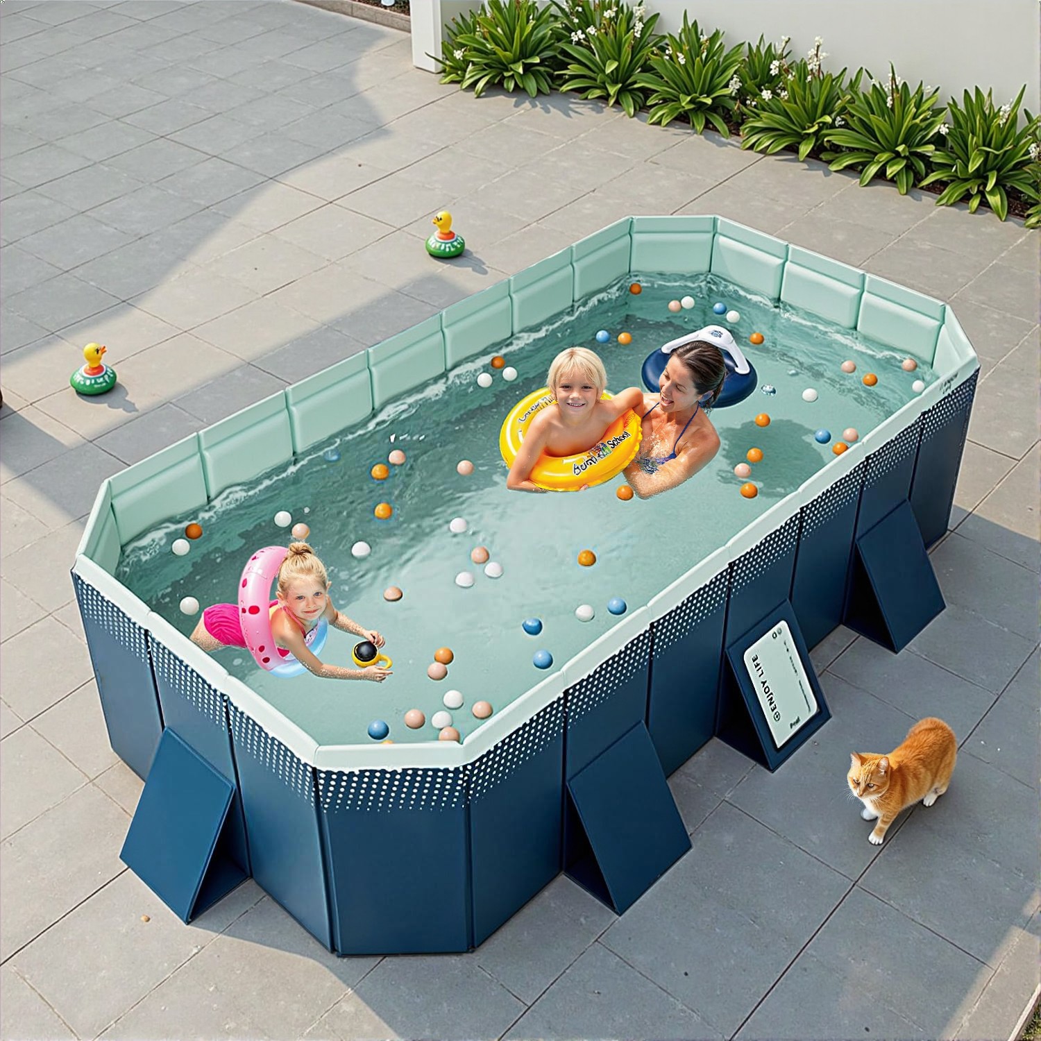 Foldable Summer Swimming Pool for Kids & Adults Garden Outdoor Non-Inflatable
