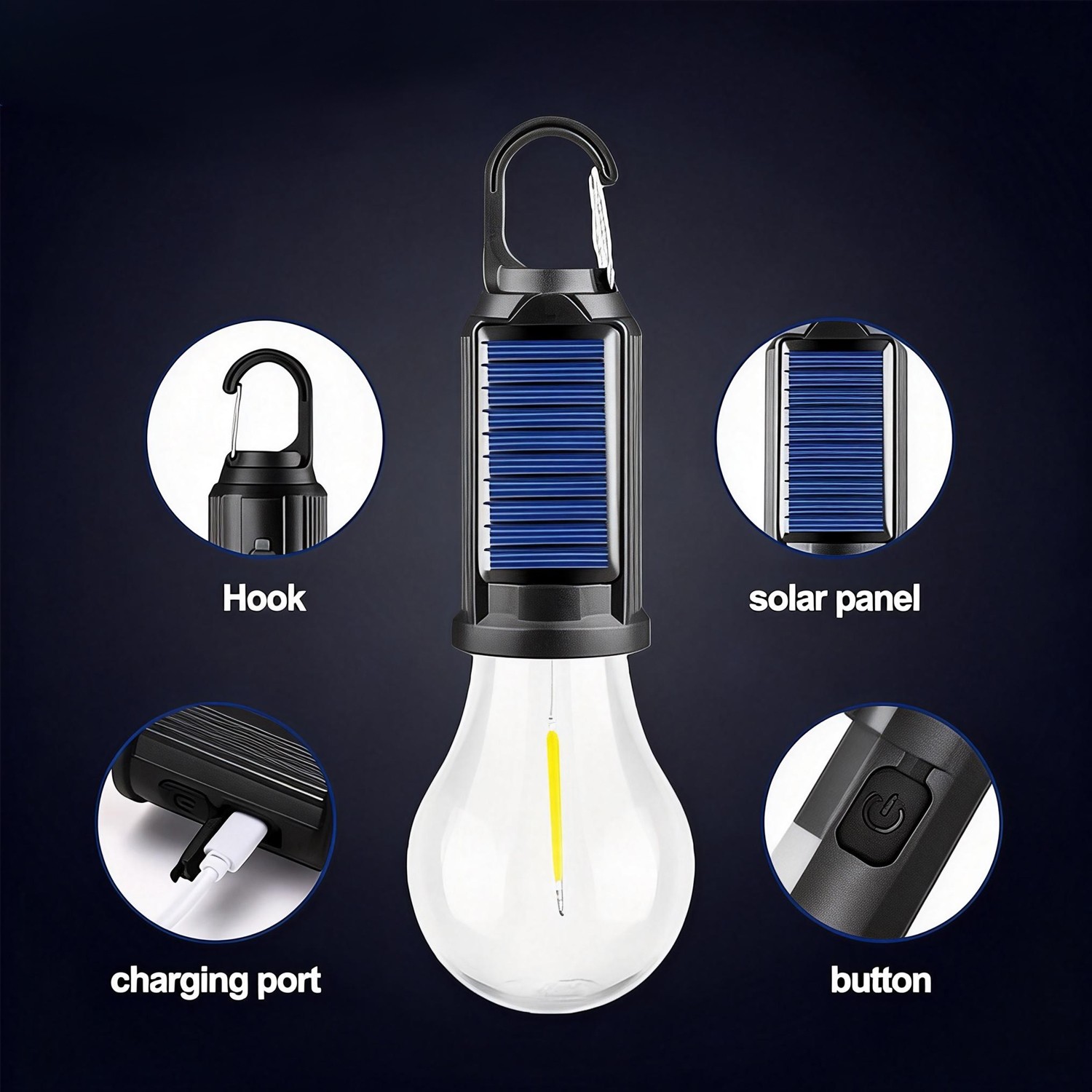 4Pcs Solar Hanging LED Light Bulb Outdoor Waterproof Tent Camping Lights Lamp US