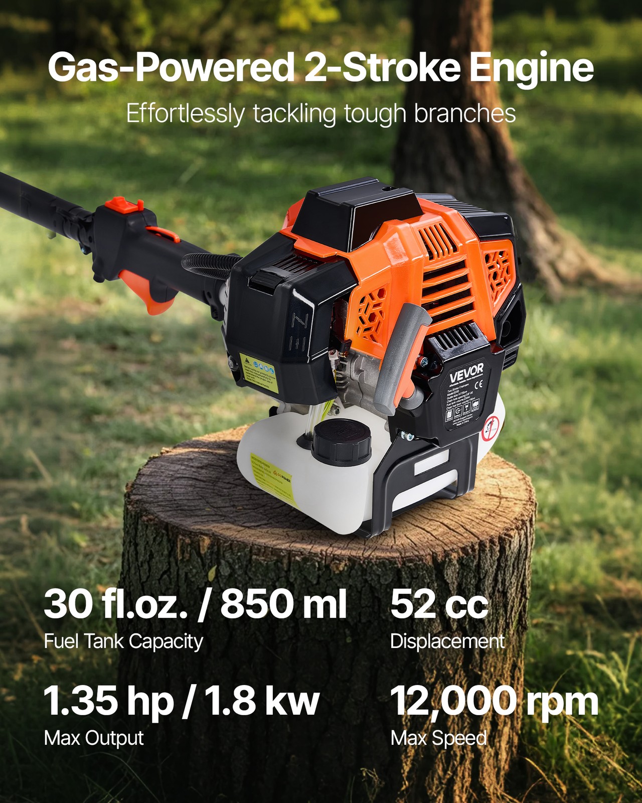 VEVOR Gas Pole Saw 52CC 2-Stroke Extendable Cordless Tree Trimmer 14in Cutting