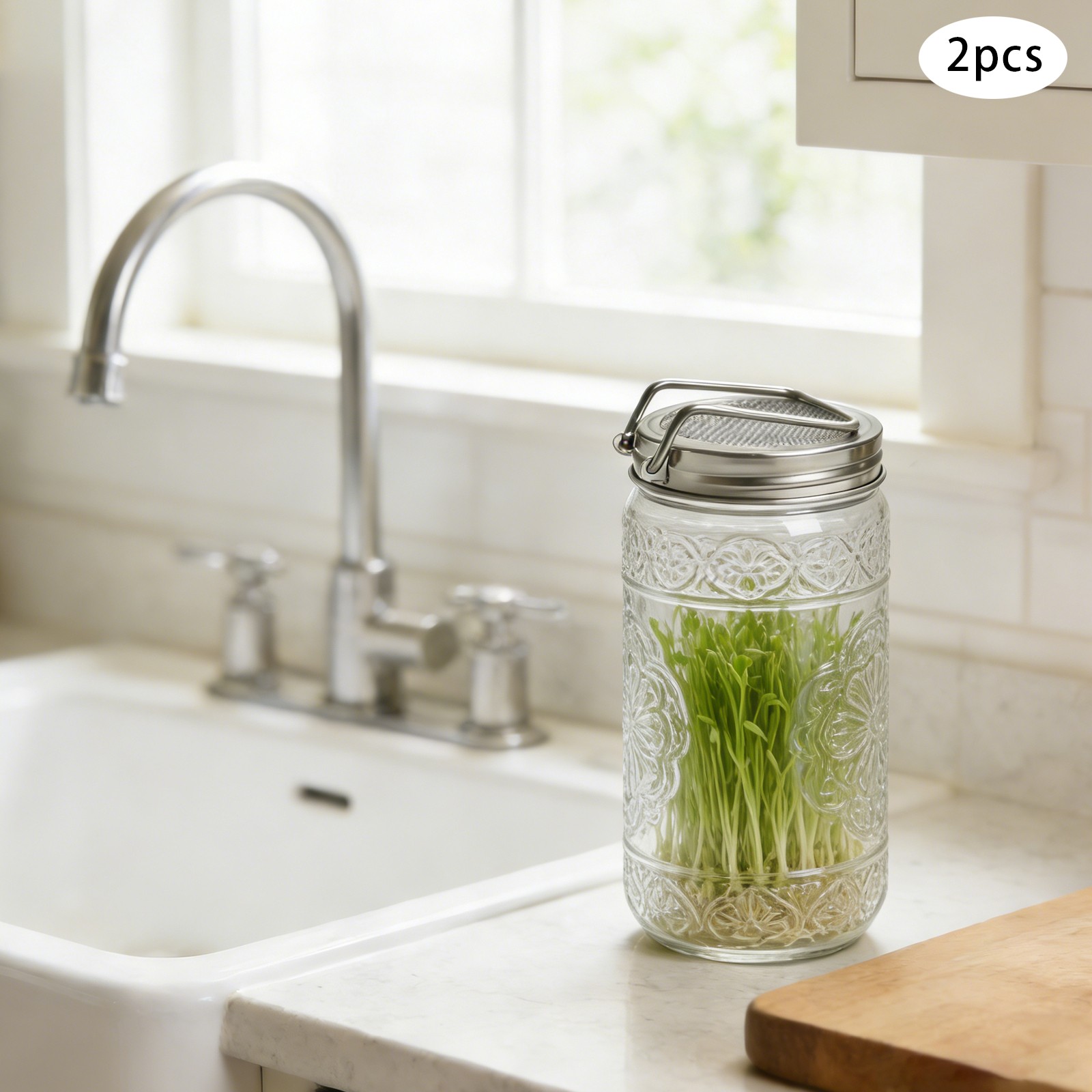 Bean Sprouts Growing Lid, 2 pcs Stainless Steel Sprouting Lids for Mason Jars
