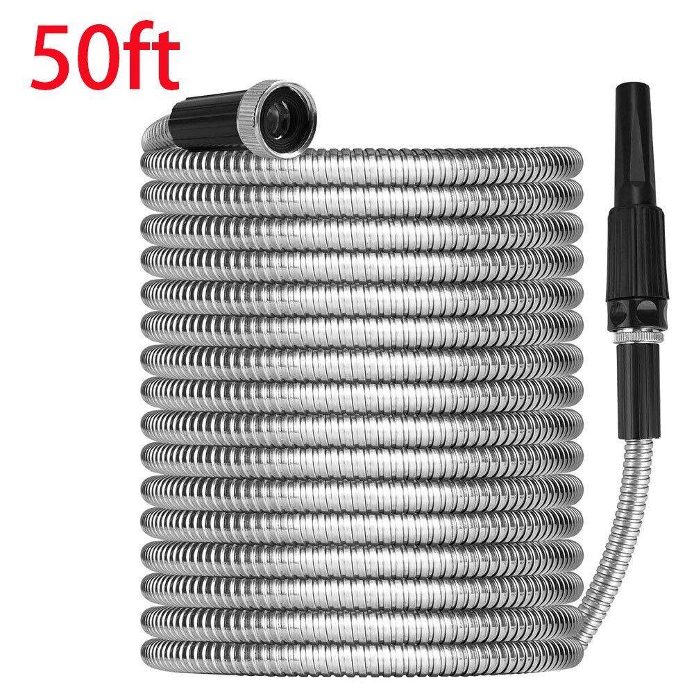 50 FT Stainless Steel Metal Garden Water Hose Pipe Flexible Lightweight for Yard