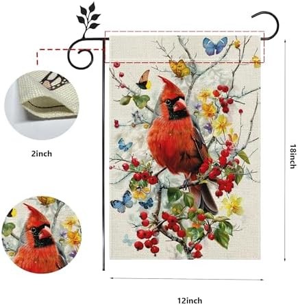 Spring Summer Cardinal Bird Butterfly Floral Garden Flag 12×18 Inch Double Sided