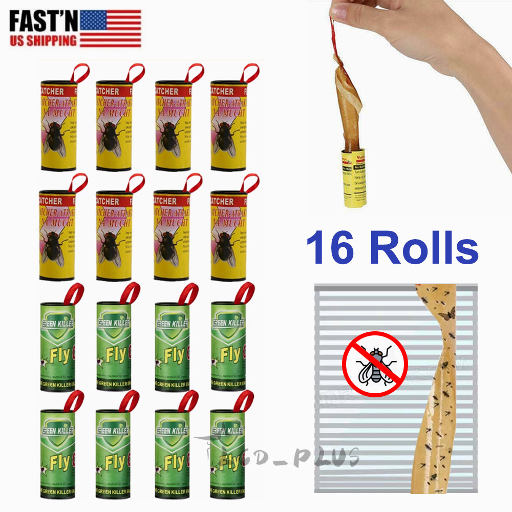 16 Rolls Fly Sticky Trap Paper Insect Bug Catcher Strip Fly Sticker non toxic US