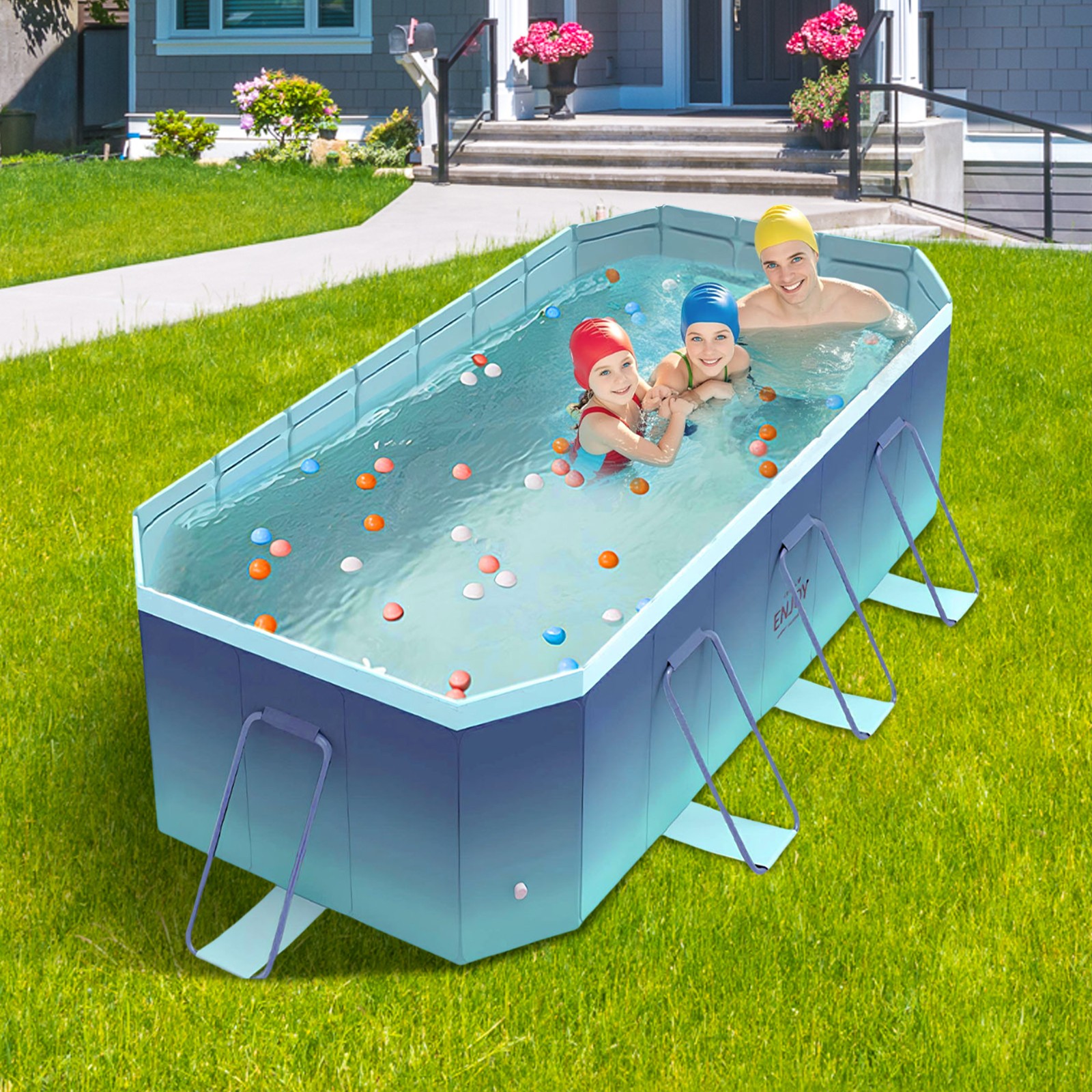 Foldable Summer Swimming Pool for Kids & Adults Garden Outdoor Non-Inflatable