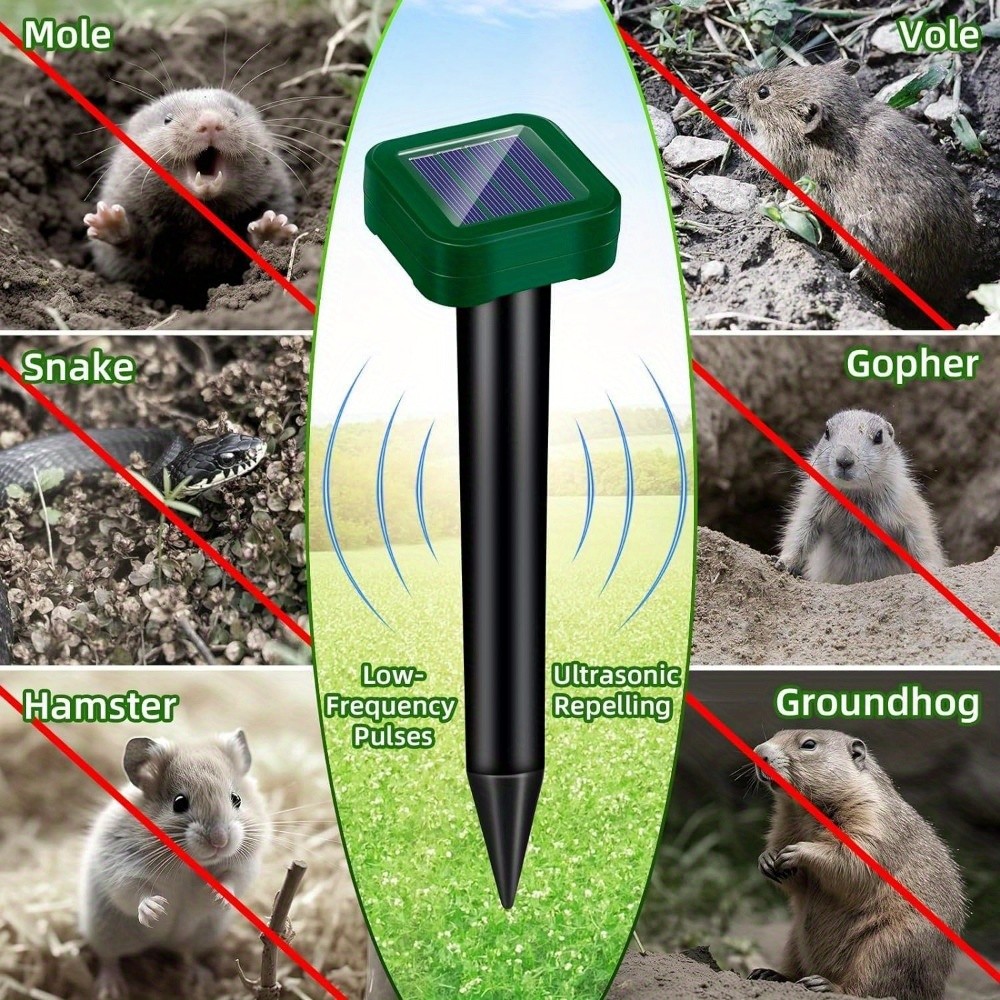 4 Pack Solar Powered Animal Repellent Stakes Waterproof Ultrasonic Sonic Spikes