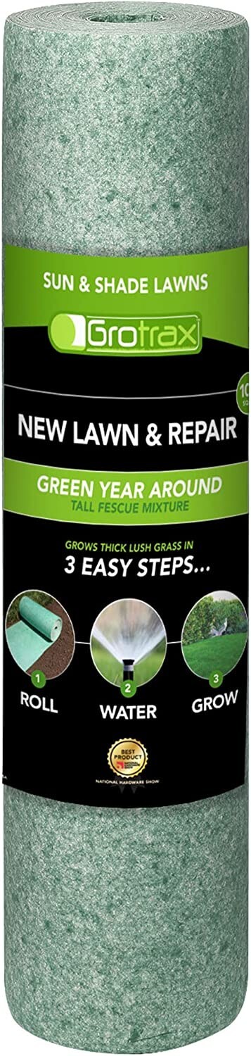 12pk, Growtrax Grass Seed Mat, Year Round Green – 100 Sq Ft Big Rolls