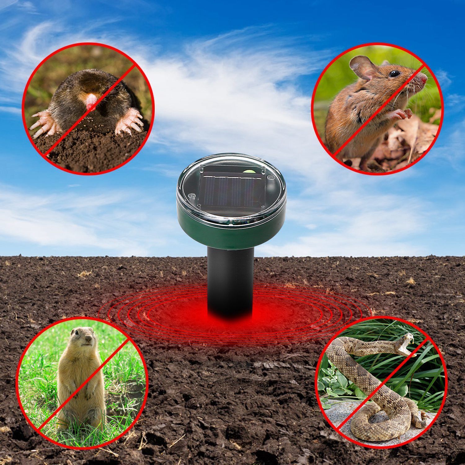 4Pack/1Pack Solar Animal Repeller Ultrasonic Gopher Mole Squirrel Pest Repellent