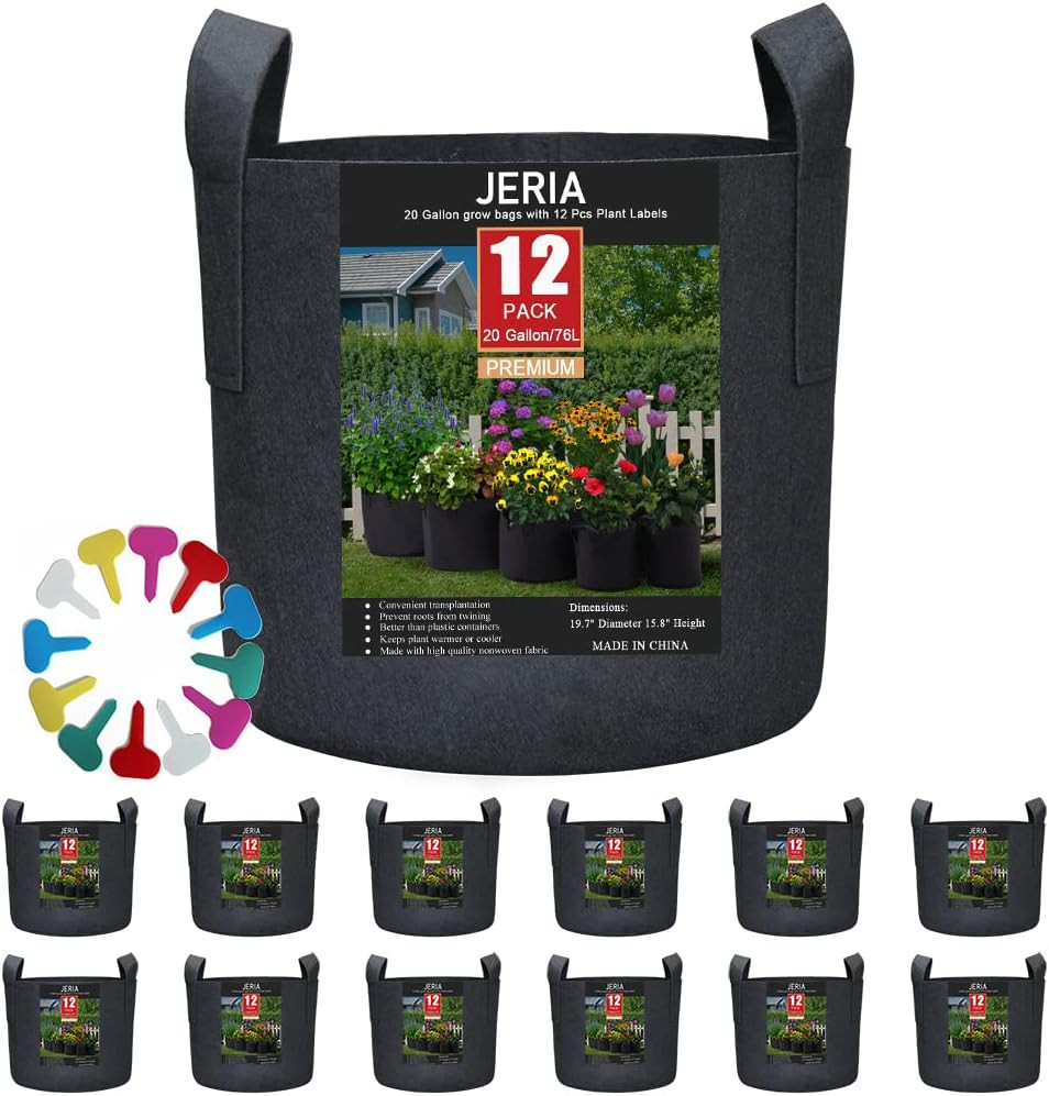 12-Pack 20 Gallon Grow Bags, 300G Thickened Nonwoven Garden Pots,Heavy