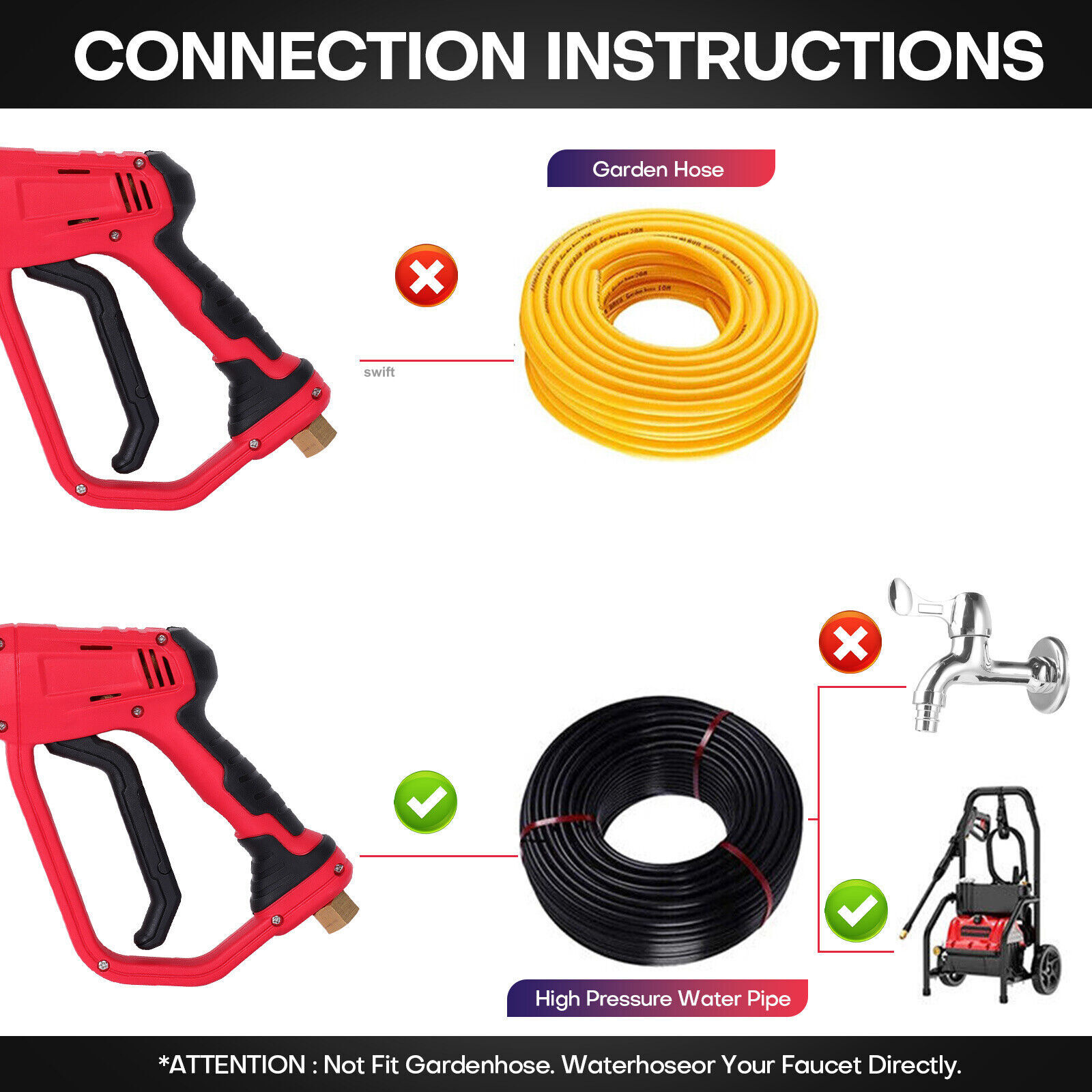 High Pressure 4000PSI Car Power Washer Gun Spray Wand Lance Nozzle and Hose Kit