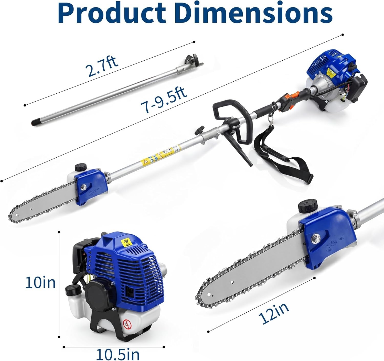 52CC Pole Saw 2 Stroke Gas Powered 16 Ft Triming Height for Tree Trimming Branch