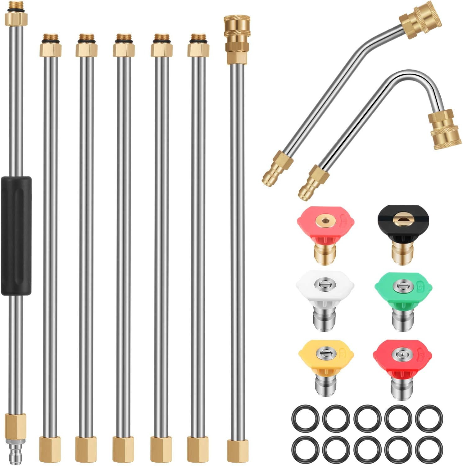 Sun Joe 7-Piece Pressure Washer Accessory Set – 10Ft Replacement Lance, Curved R