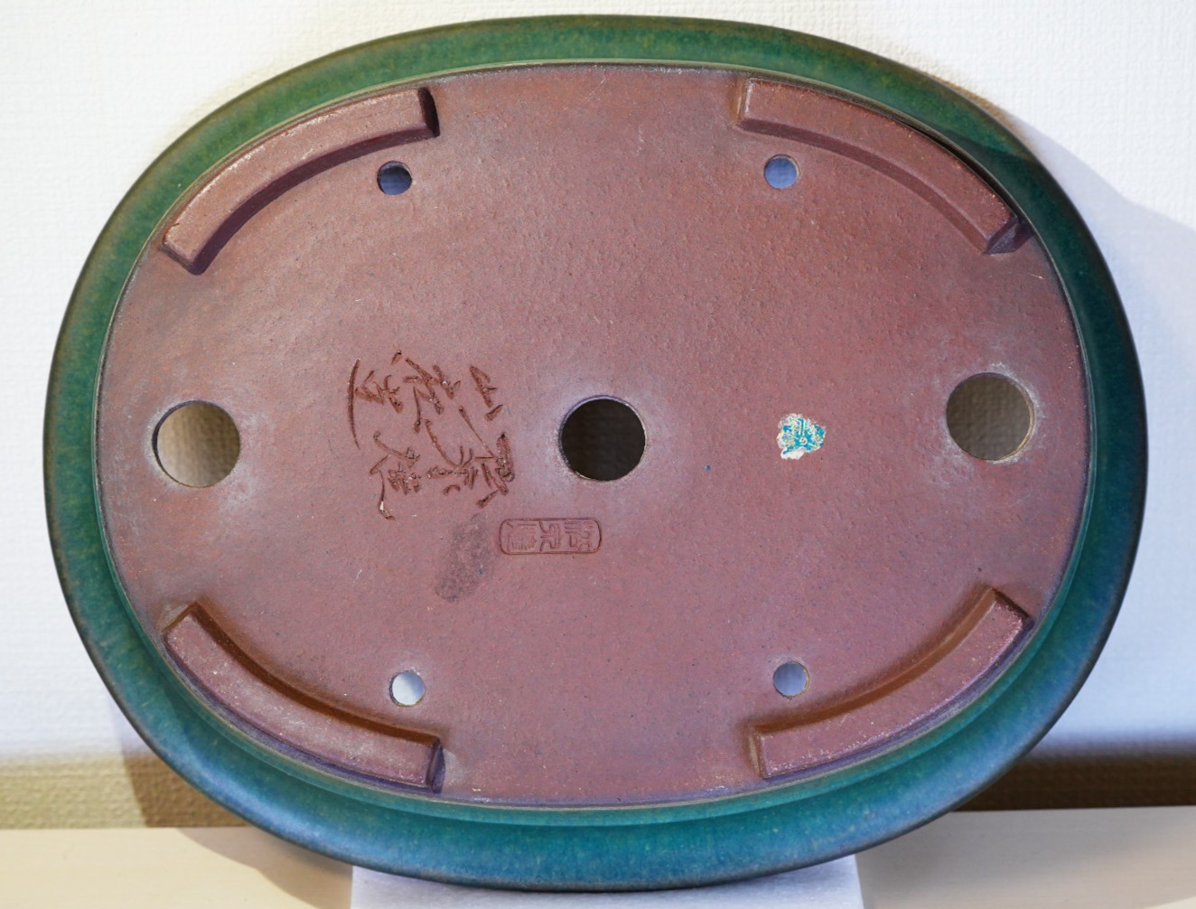 Japanese Bonsai Pot Tokoname YAMAAKI 12.4″(31.5cm) Green Glazed Oval X227