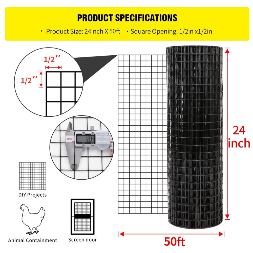 1/2Inx1/2In 100/50FT Hardware Cloth Chicken Wire Fence Vinyl Coated Welded Mesh