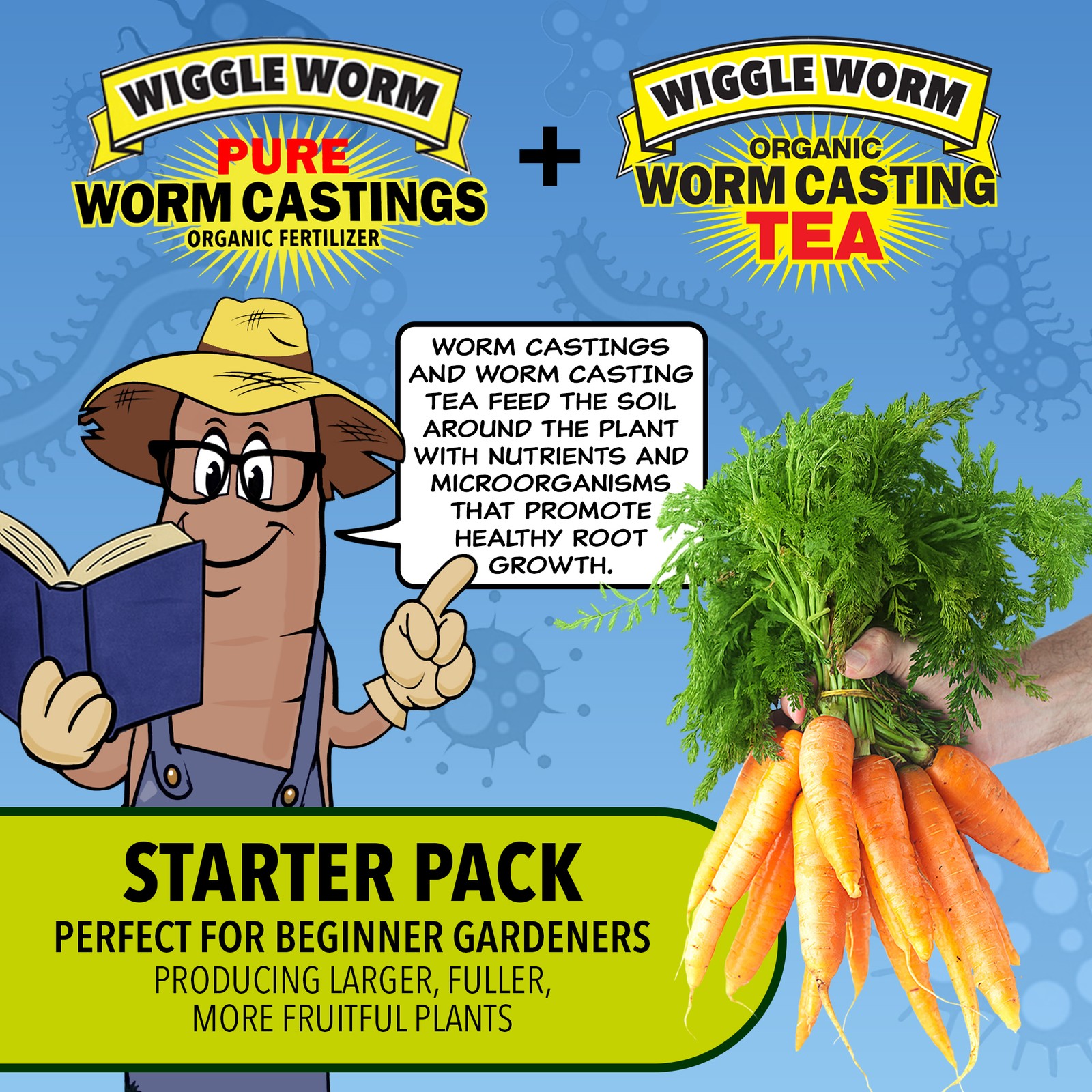 WIGGLE WORM Soil Builder Organic Fertilizer (15 lb) and Castings Tea (8 Oz)