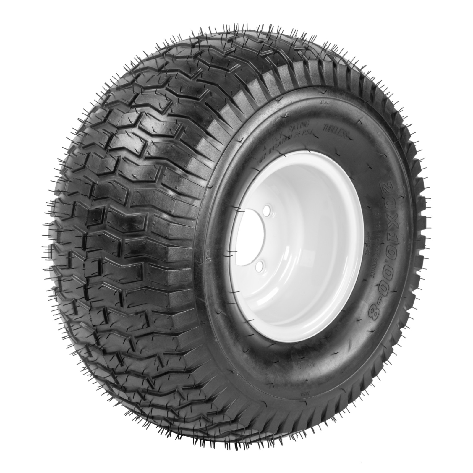 Two 20×10.00-8 20×10-8 Lawn Mower Tires On Rims Load Range B 4 Lug White Wheel