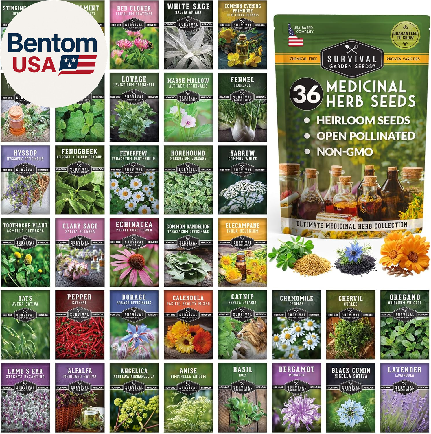 Ultimate Medicinal Herb Seeds Variety Pack – 36 Heirloom Non-Gmo Healing Herbs f