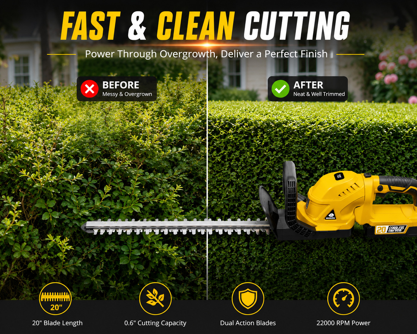 20V Hedge Trimmer Cordless For DeWalt 20V MAX Battery Adjustable Head Tool Only