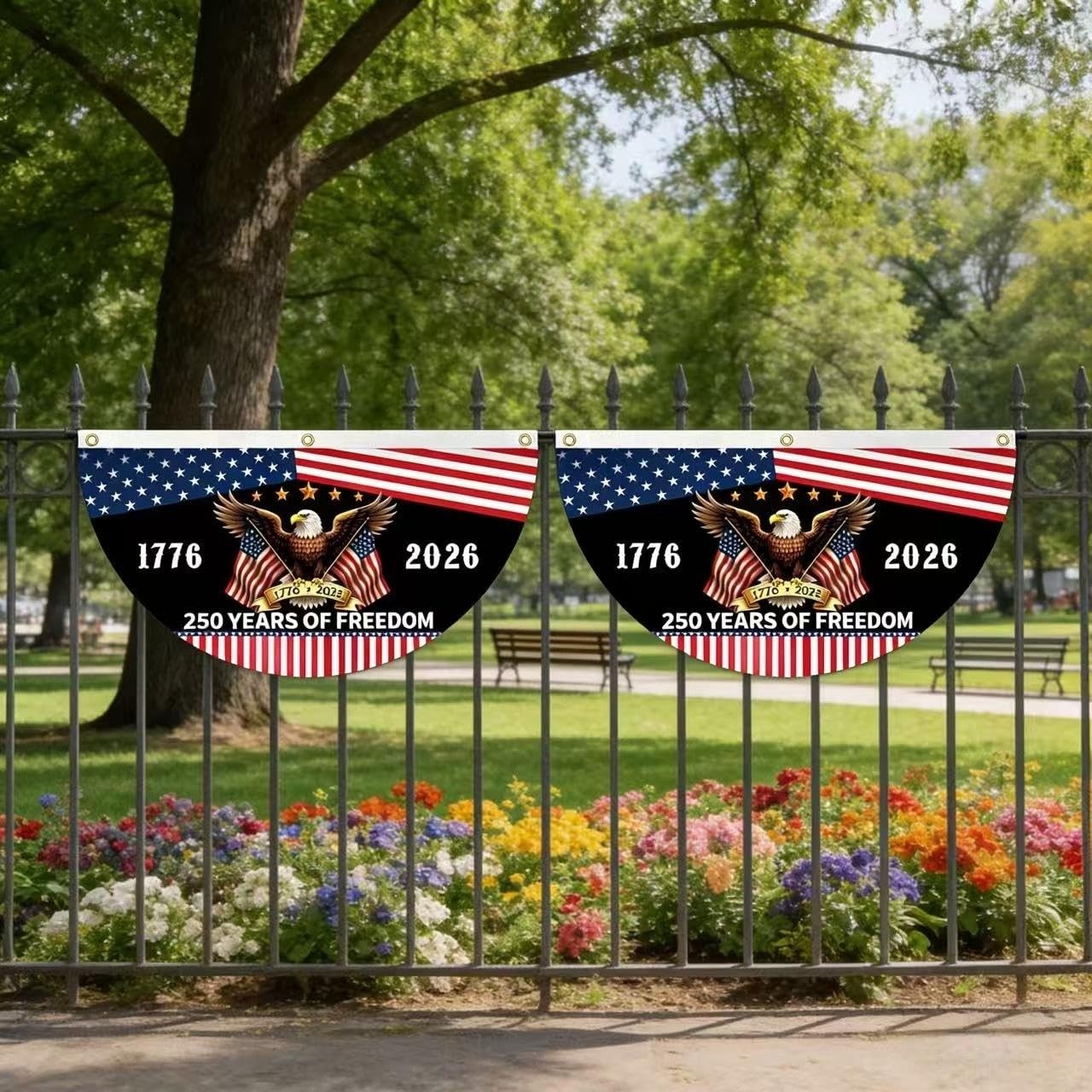 2 Pack 250 Years Anniversary Fan Flags 1.5 x 3 Ft Patriotic Outdoor Decor Set