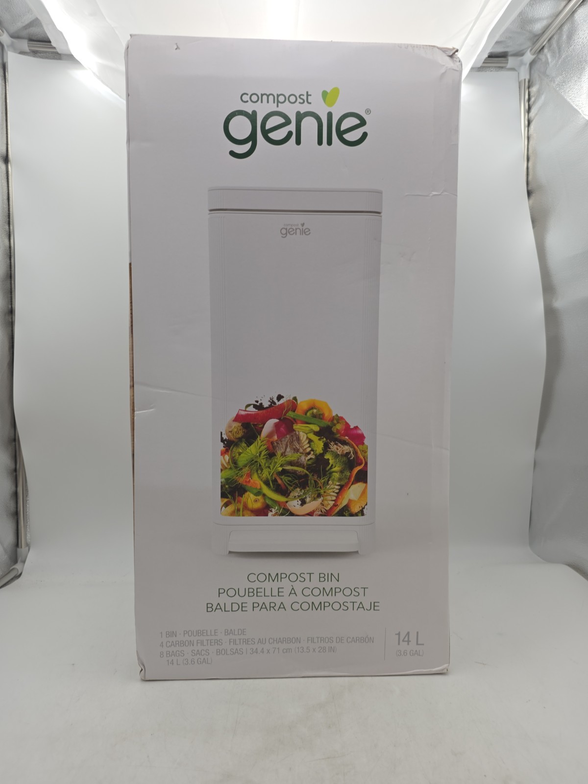 Compost Genie, Stainless-Steel Large, 3.6 Gallon – New! White, Silver, Black