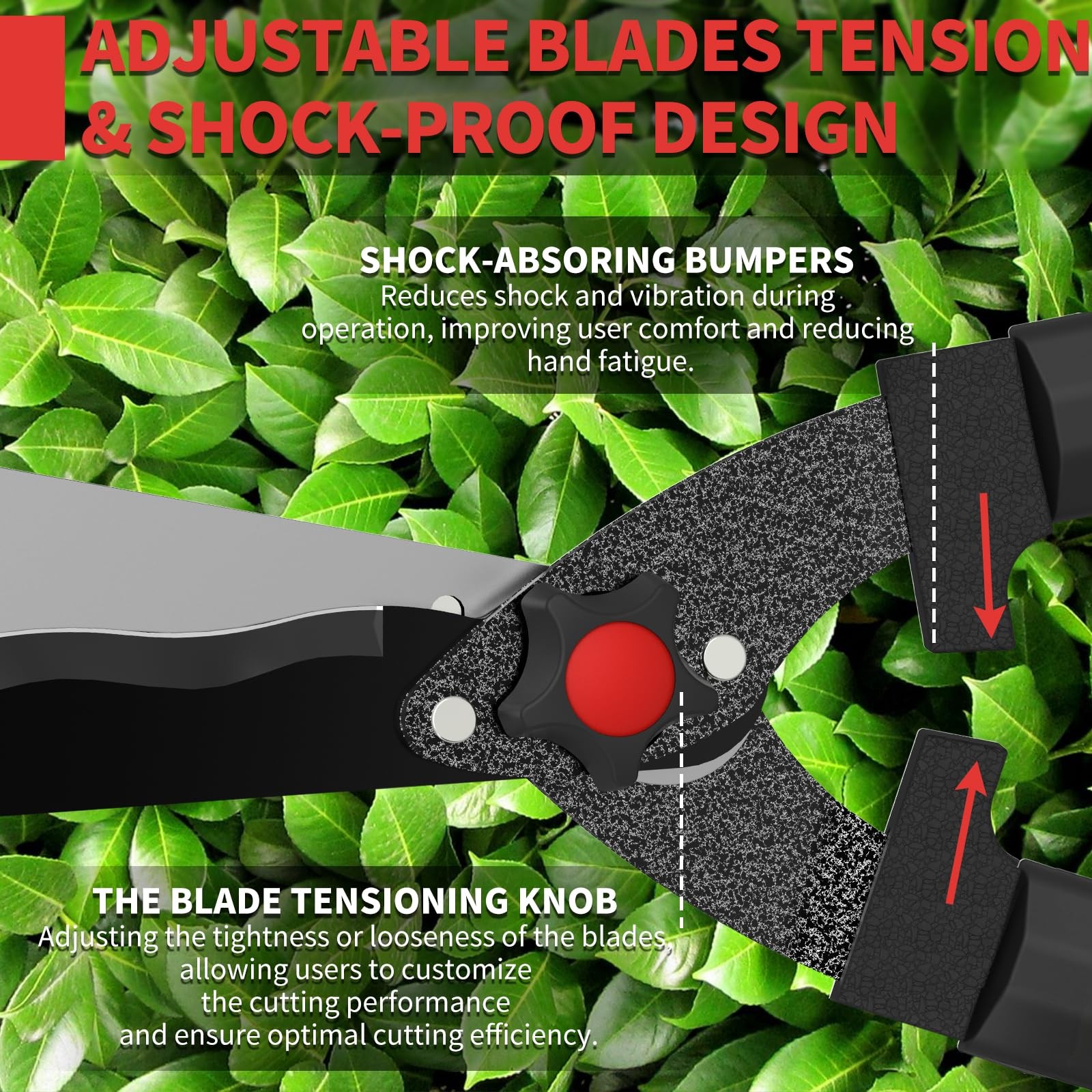 23-Inch Hedge Shears, Manual Garden Clippers with 9″ High Carbon Steel Wavy B…