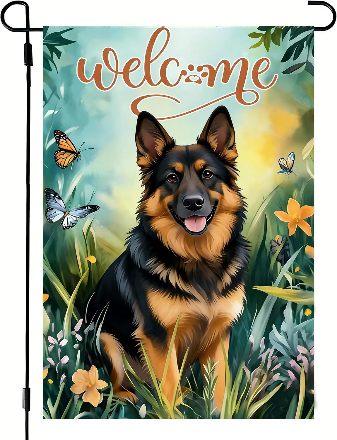 Spring Summer German Shepherd Garden Flag 12X18 Double Sided | Small Burlap Seas