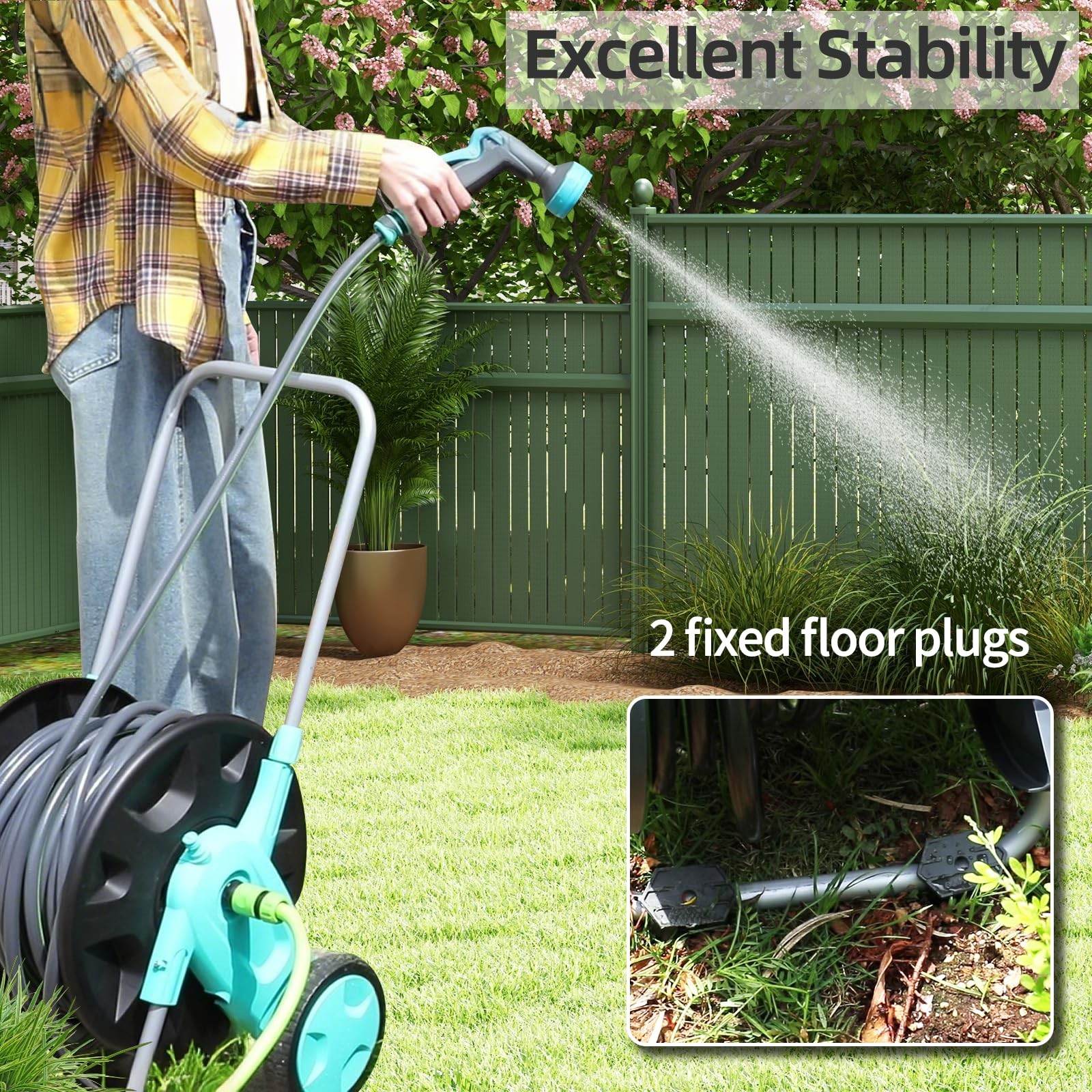 Portable Garden Hose Reel Cart, Hold Up to 75-100 Ft of 5/8 75FT-100FT, Blue