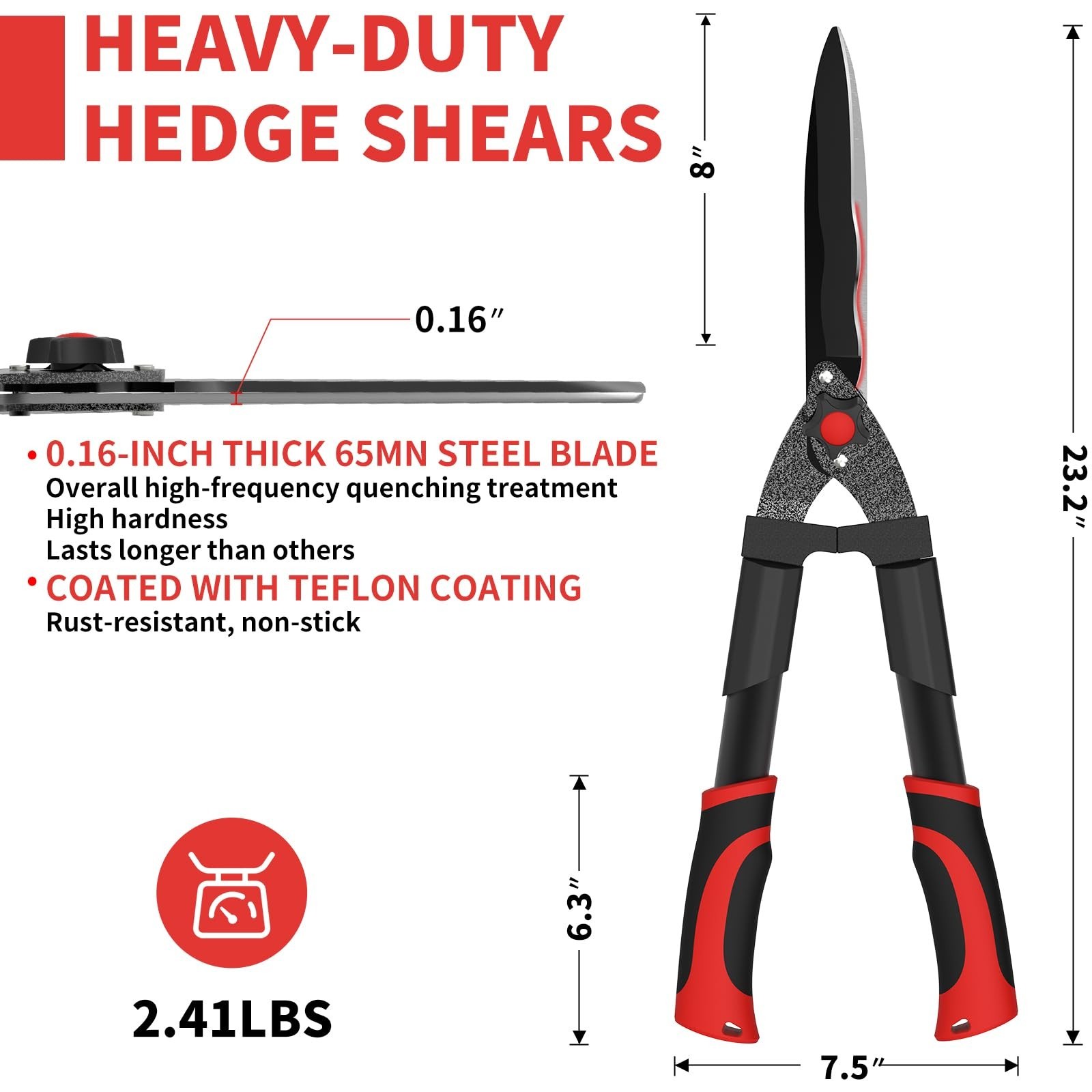 GARTOL 23-Inch Hedge Shears, Manual Garden Clippers with 9″ High Carbon Steel…