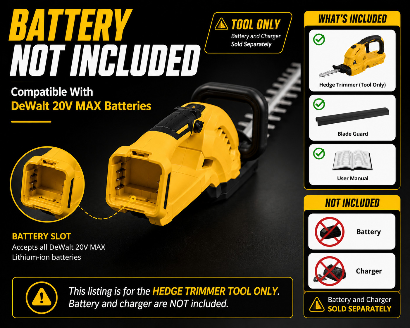 20V Hedge Trimmer Cordless For DeWalt 20V MAX Battery Adjustable Head Tool Only