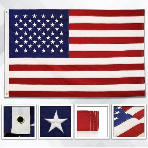 2X3 FT US American Flag Heavy Duty Embroidered Stars Sewn Stripes Grommets Nylon