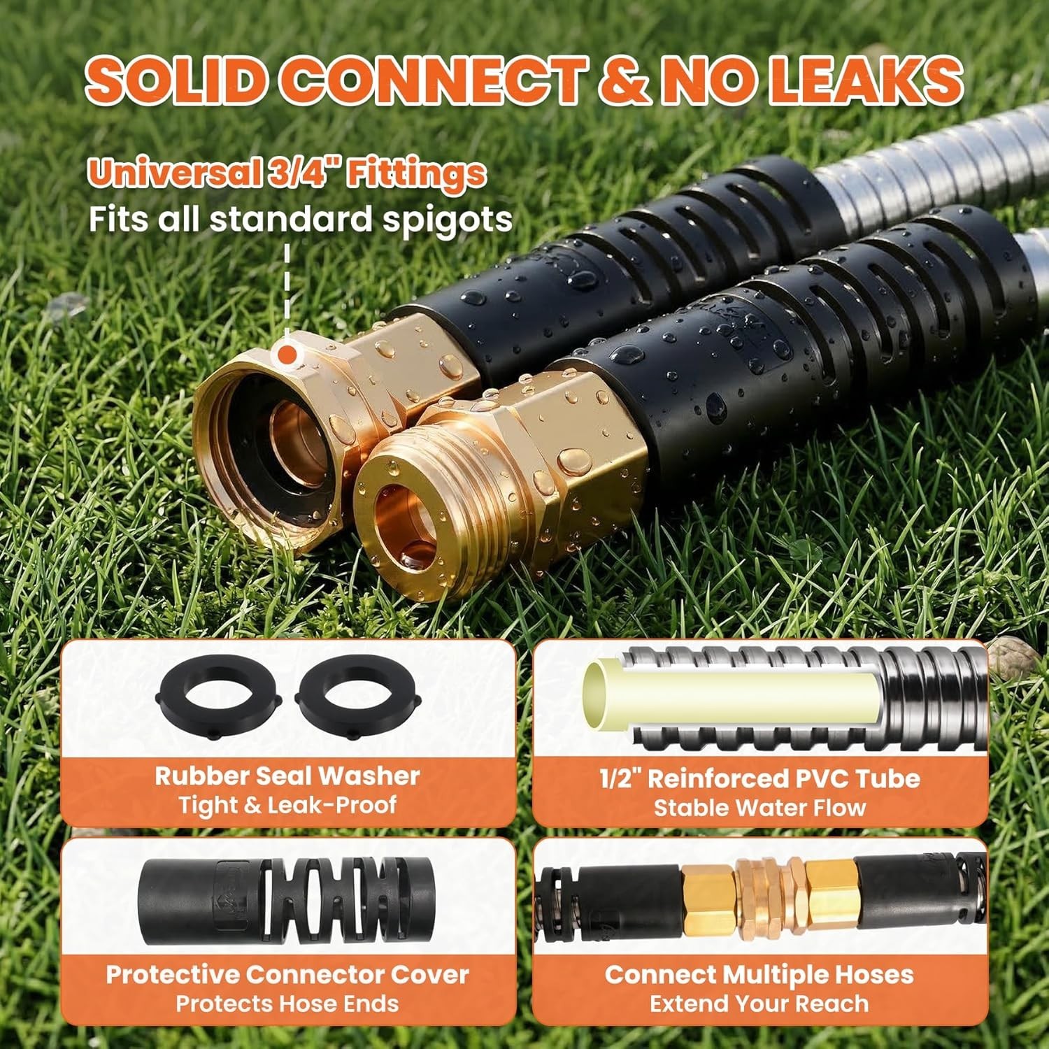 100 ft Metal Garden Hose, Stainless Steel Heavy Duty Water Hose With 10 Funct…