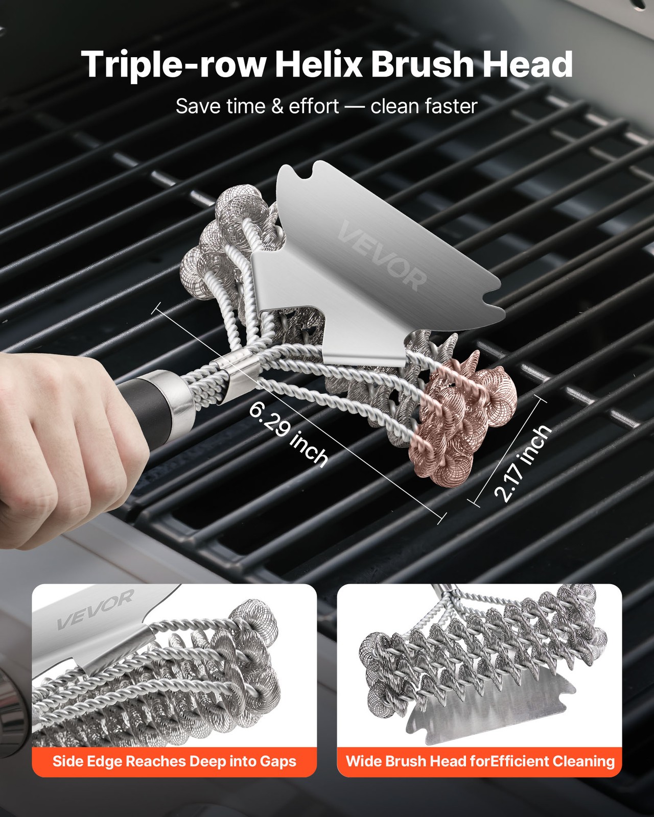 VEVOR BBQ Grill Brush and Scraper Stainless Steel Bristle Free Grill Cleaner