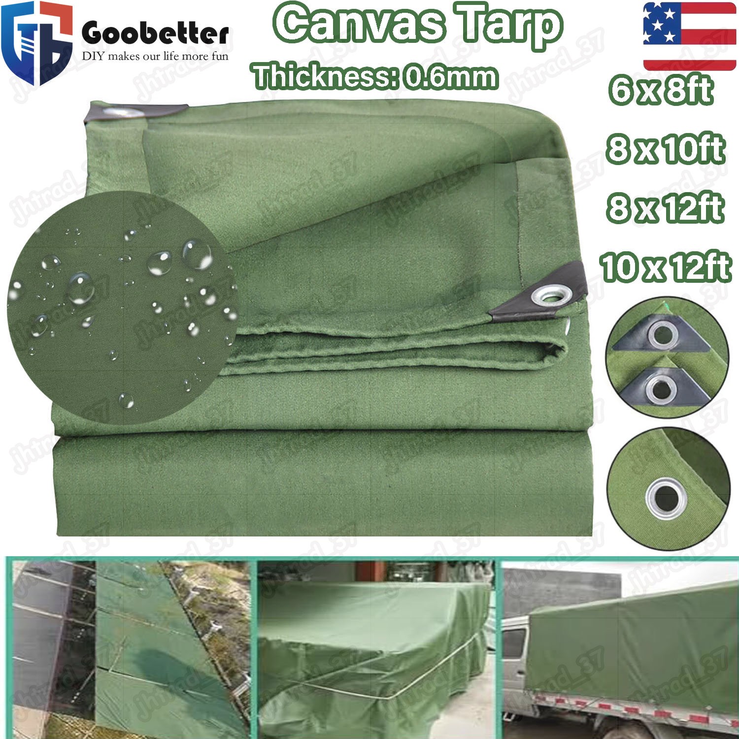 Canvas Tarp 26.5oz Heavy Duty Water and Mildew Resistant Tarpaulin RV Boat Cover