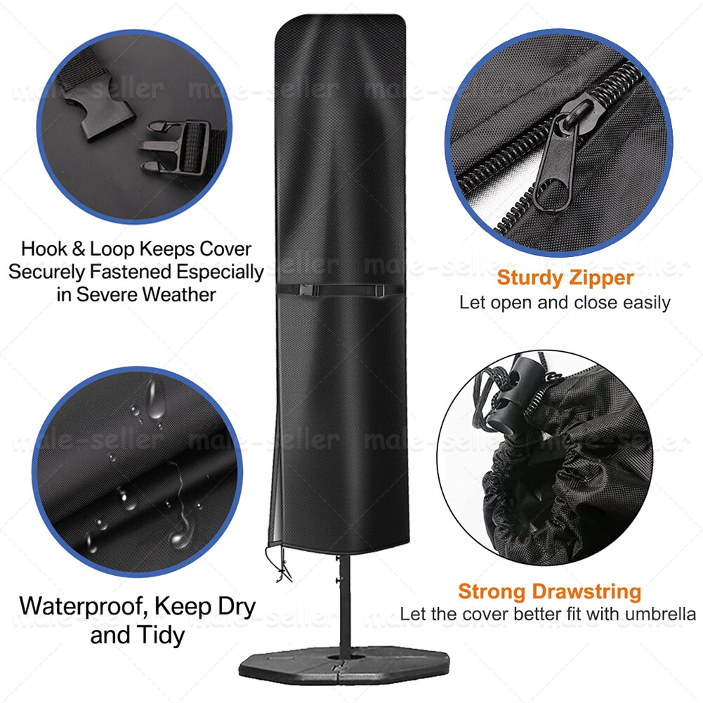 Patio Umbrella Cover with Rod for 8 to 15 Ft Umbrellas / Double-Sided Umbrellas