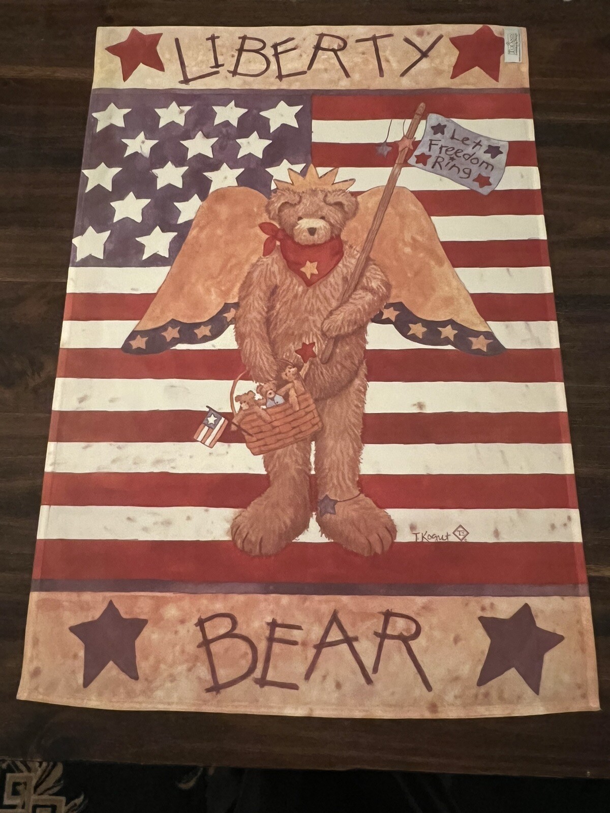 VTG flag decor Toland LIBERTY BEAR TEDDY 24” x 35” JULY 4TH fourth DECOR KOGUT