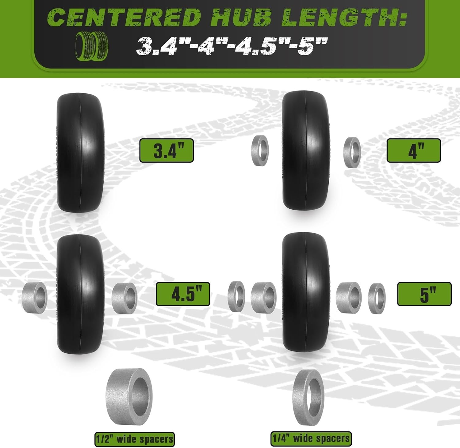 11×4.00-5 Lawn Mower Tires Flat Free for Zero Turn Mowers Front Tires