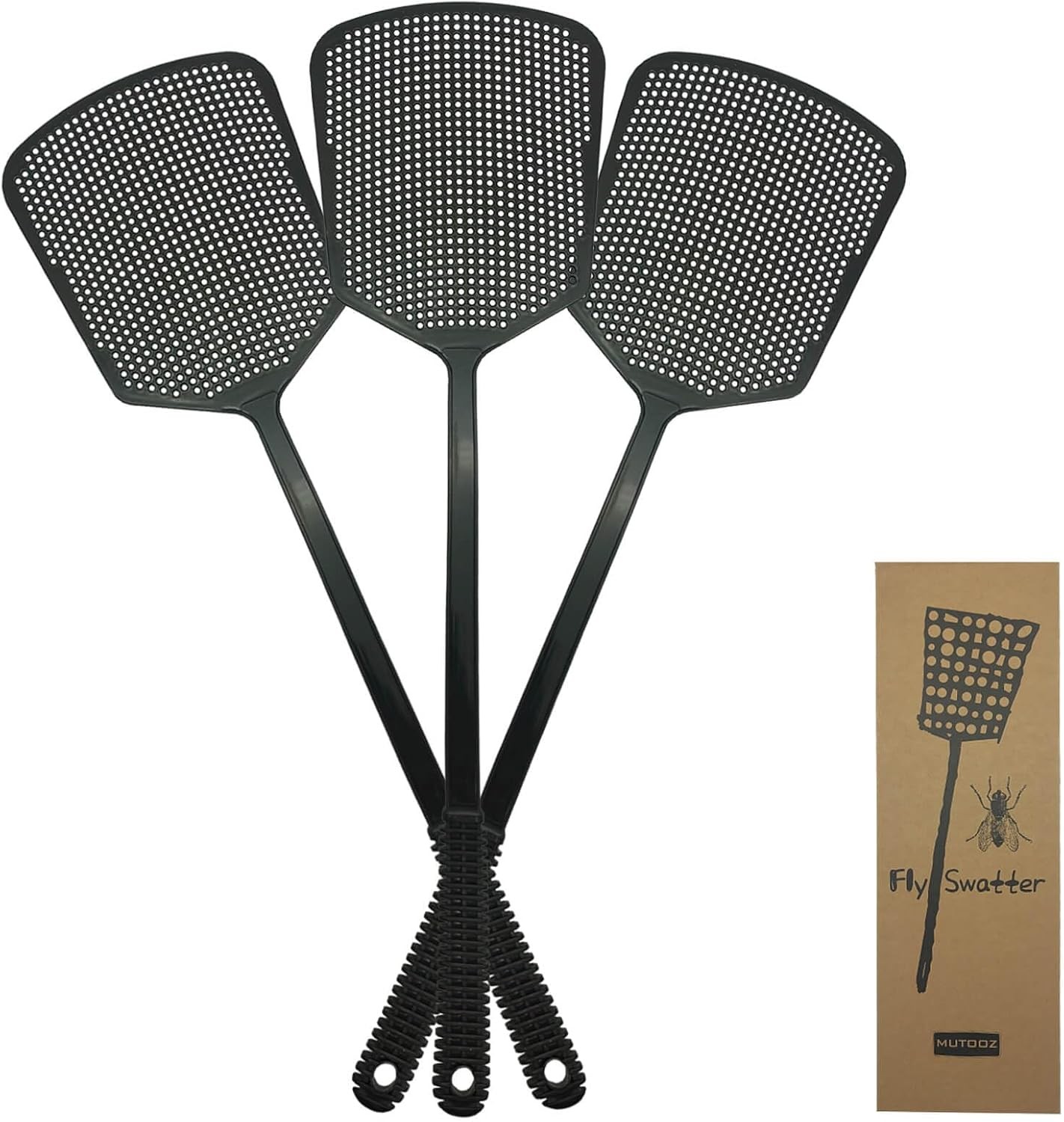 Fly Swatter Multi-pacl Manual, Flexible & Heavy Duty Swatters Thick Black