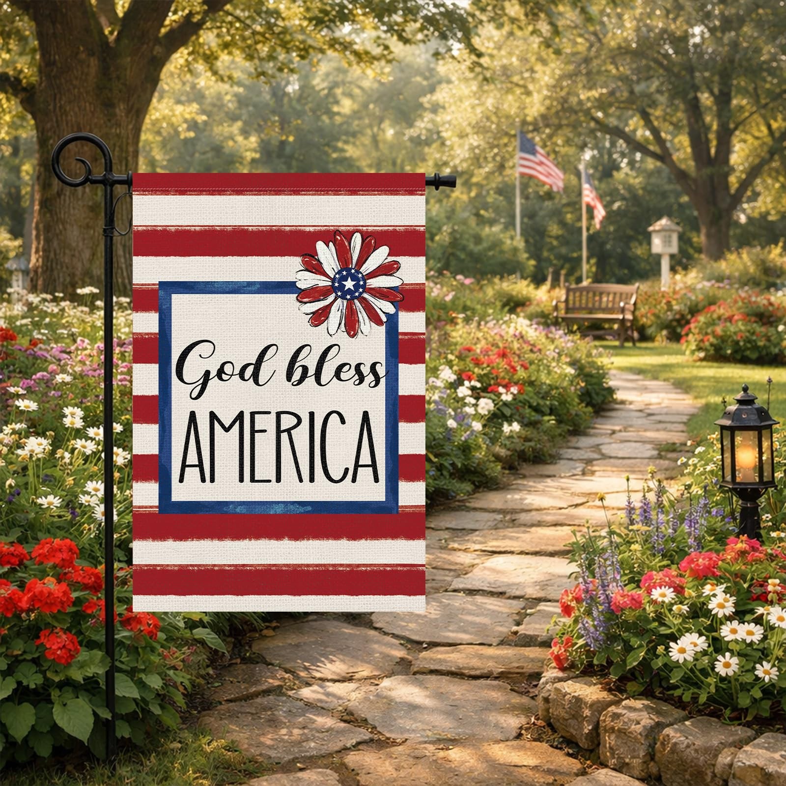 God Bless America Garden Flag 12×18 Inch Double Sided 4th of July Patriotic Gar.