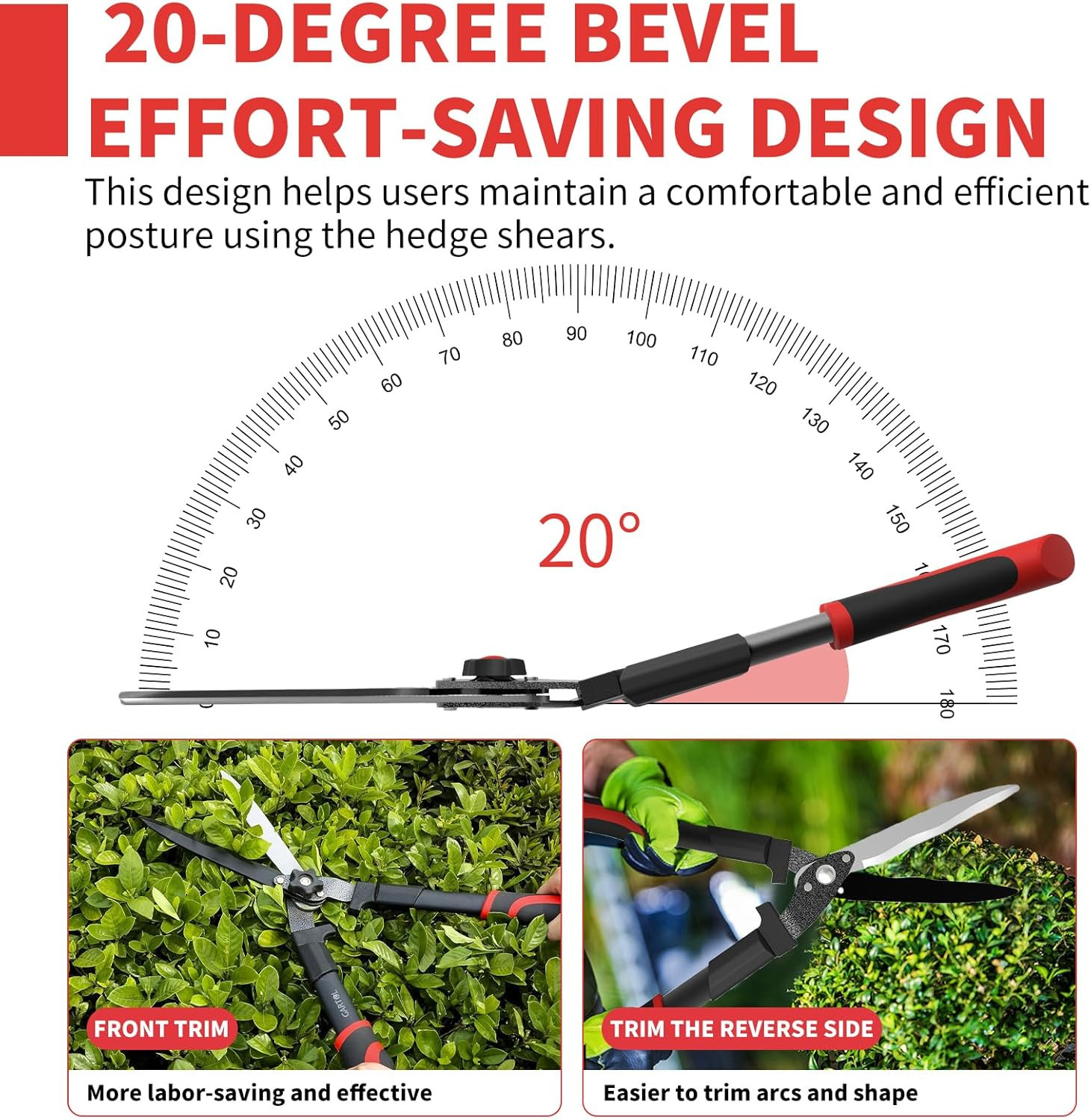 23-Inch Hedge Shears, Manual Garden Clippers with 9″ High Carbon Steel Wavy Blad