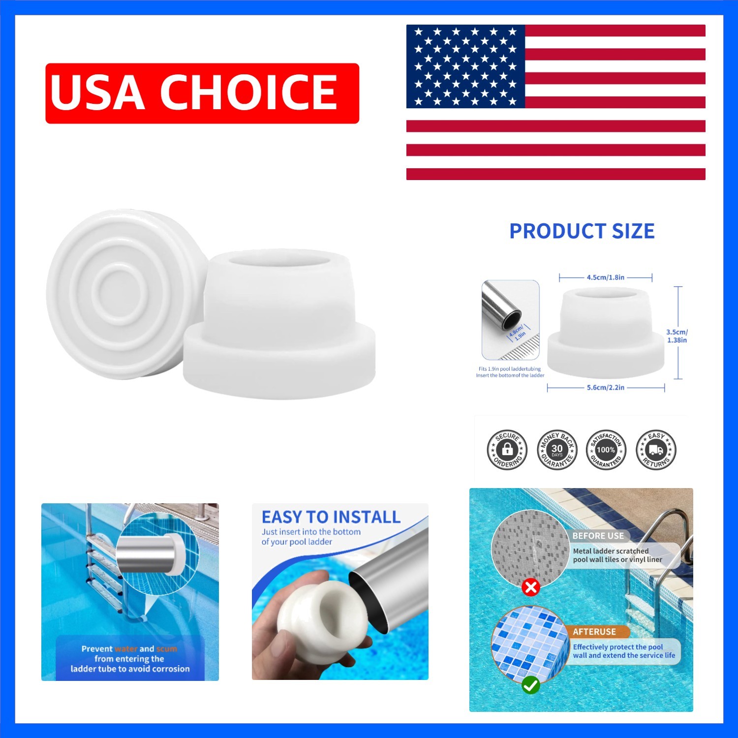 Pool Ladder Bumpers for Inground Pool – White Rubber Ladder Foot Covers 2Pack…